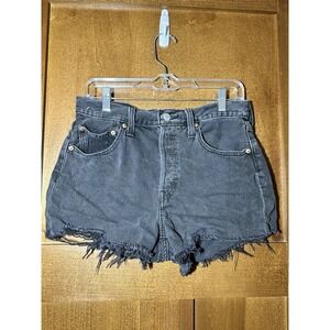 Levis 501 Original Shorts Womens W28 Black Distressed Raw Hem Denim Cutoff 30